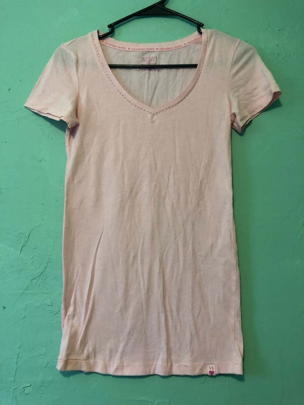 Victoria's Secret Pink Rhinestone V-Neck Short Sleeve T-Shirt